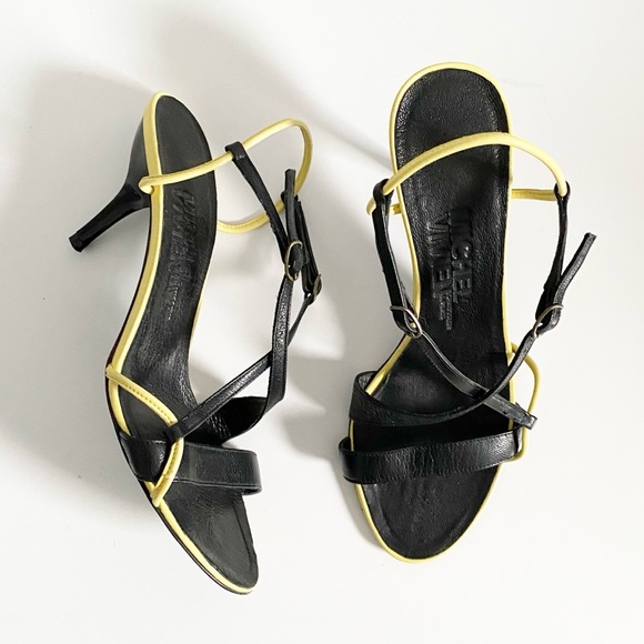 Michel Vivien Shoes - Michel Vivien Yellow Black Strappy Slingback Leather Black and Yellow Heels 36.5